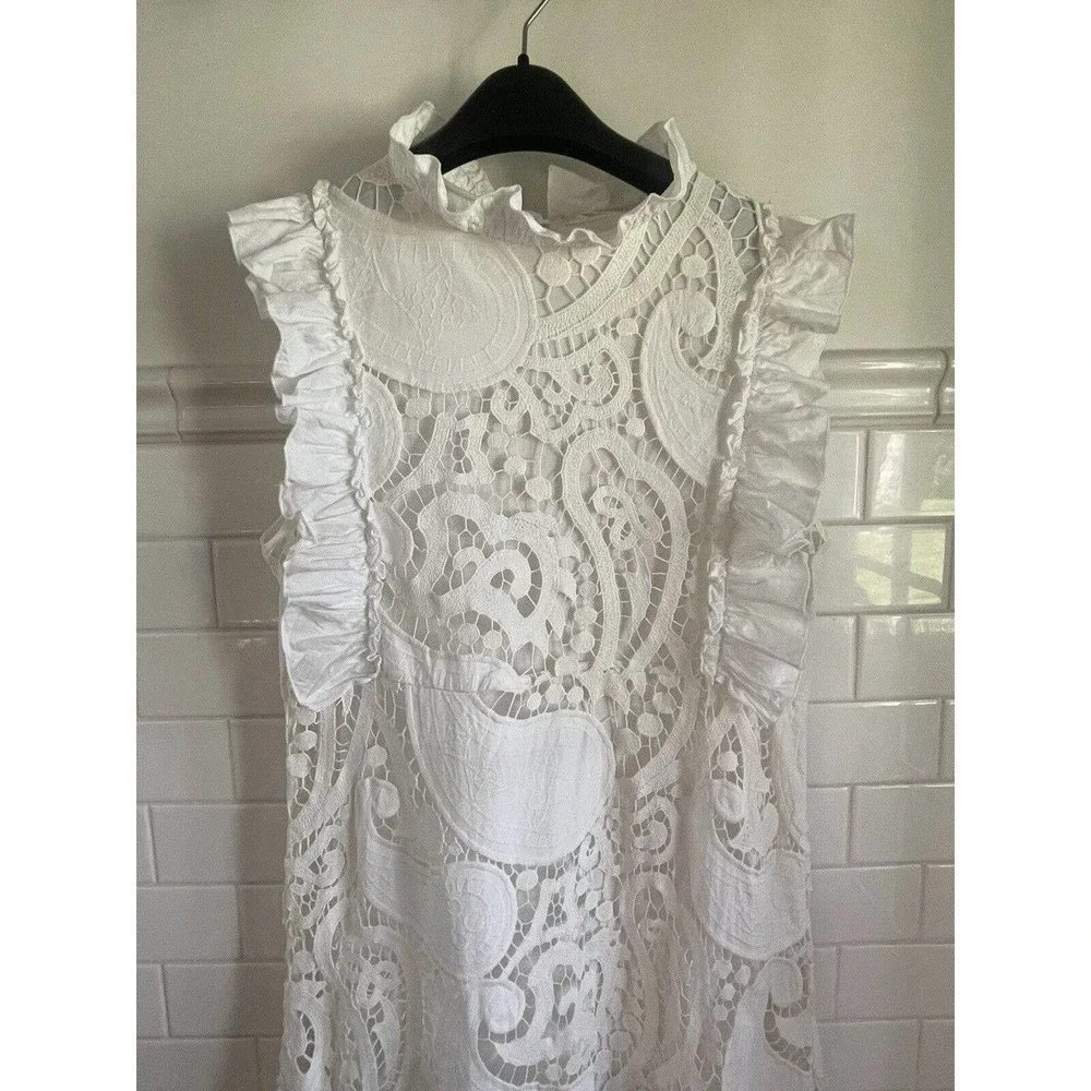 See by Chloe White Ruffle Smocked Lace Dress Paisley Ruffle US size 8 EU size 44 - Picture 7 of 11